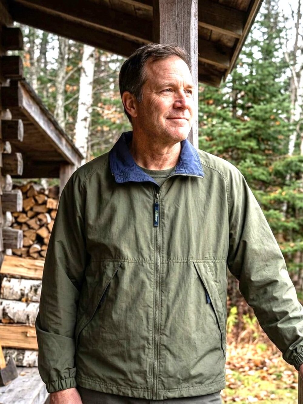 Vintage 90s LL Bean Mens "Warm Up" Jacket Large Tall Green/Navy Supplex Nylon